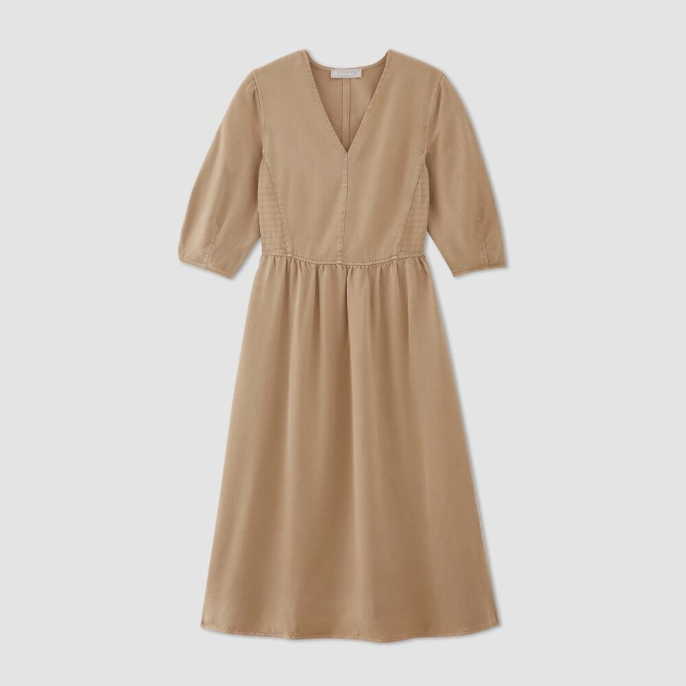 NWOT Everlane The TENCEL™ Puff-Sleeve Dress Tan (Cornstalk) - Size M - Picture 2 of 14